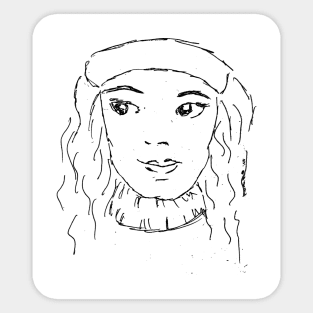 Young woman, girl, portrait. Hand drawn illustration sketch Sticker